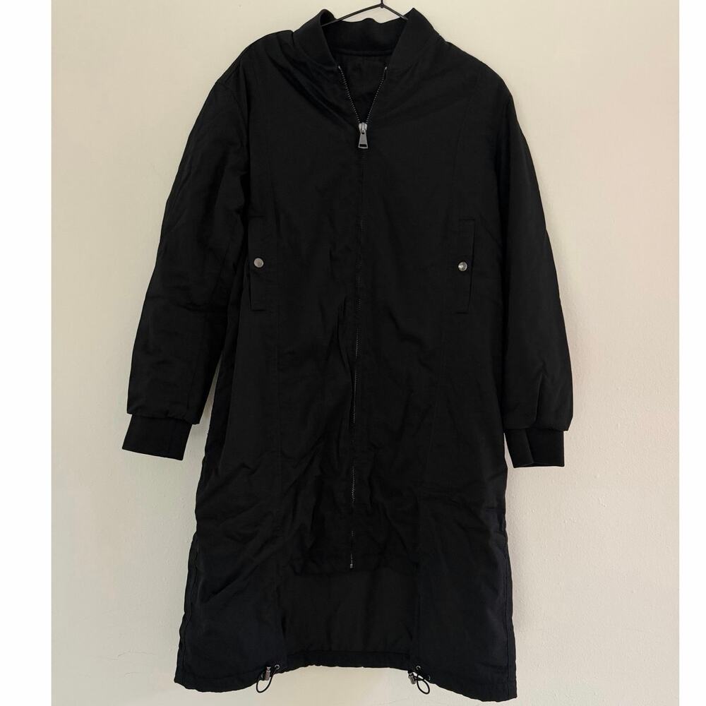 Cop.Copine Black Long Bomber Jacket Parka Size 36 Y2K Avant-Garde Minimalist